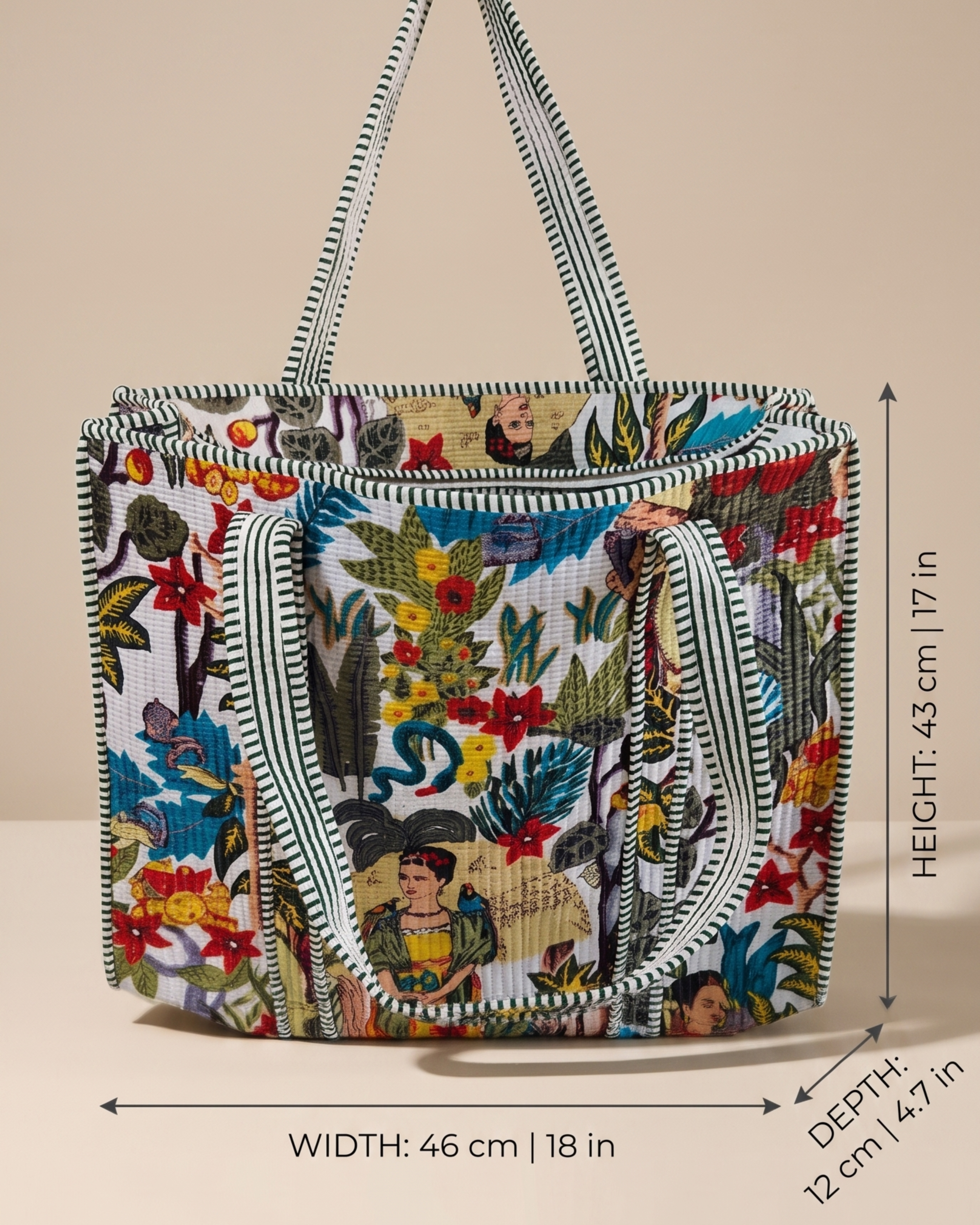 Handcrafted Vintage Botanical Quilted Tote Bag – Floral Everyday Carry &amp; Gift Item | Gulabi Craft