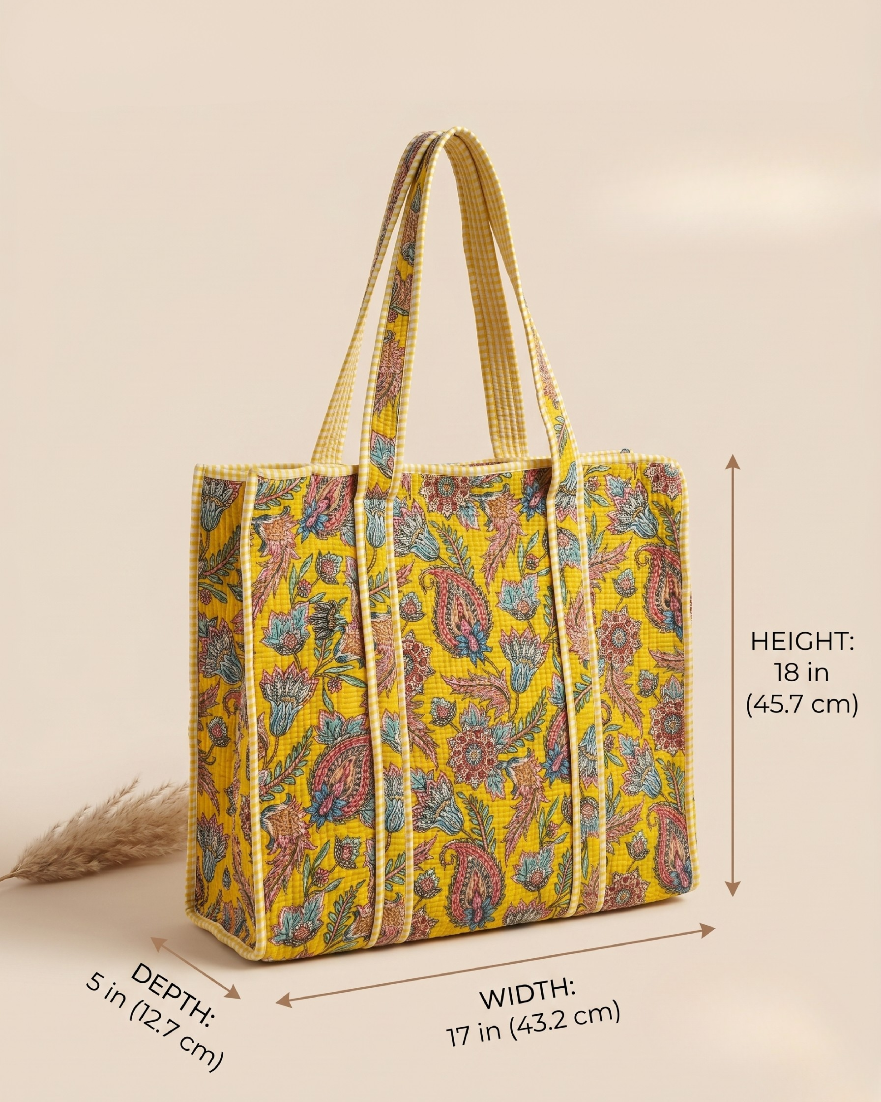 Yellow Floral Quilted  Handcrafted Tote Bag – Premium Everyday Carry &amp; Eco-Friendly Gift Item | Gulabi Craft