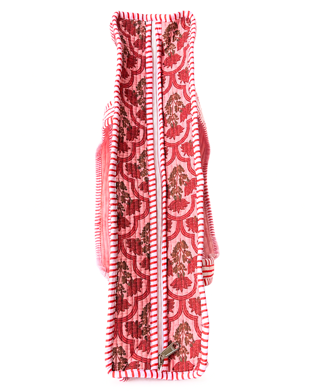Pink Mughal Floral Quilted Cotton Tote Bag with 3 Cosmetic Pouches Set | Gulabi Craft