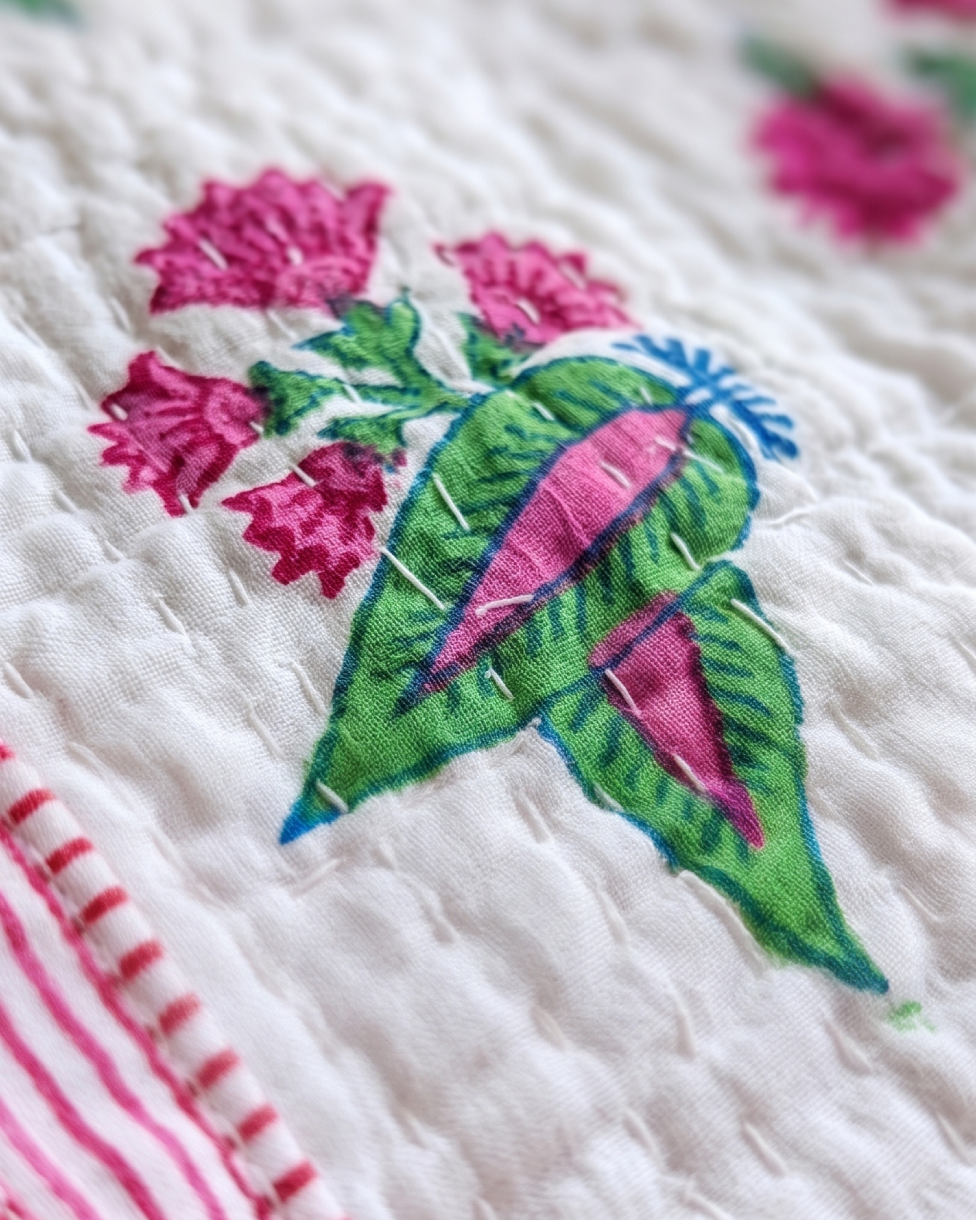 Handcrafted Rosé Garden Kantha Tote Bag – Premium Zip Closure Everyday Carry &amp; Gift Item | Gulabi Craft