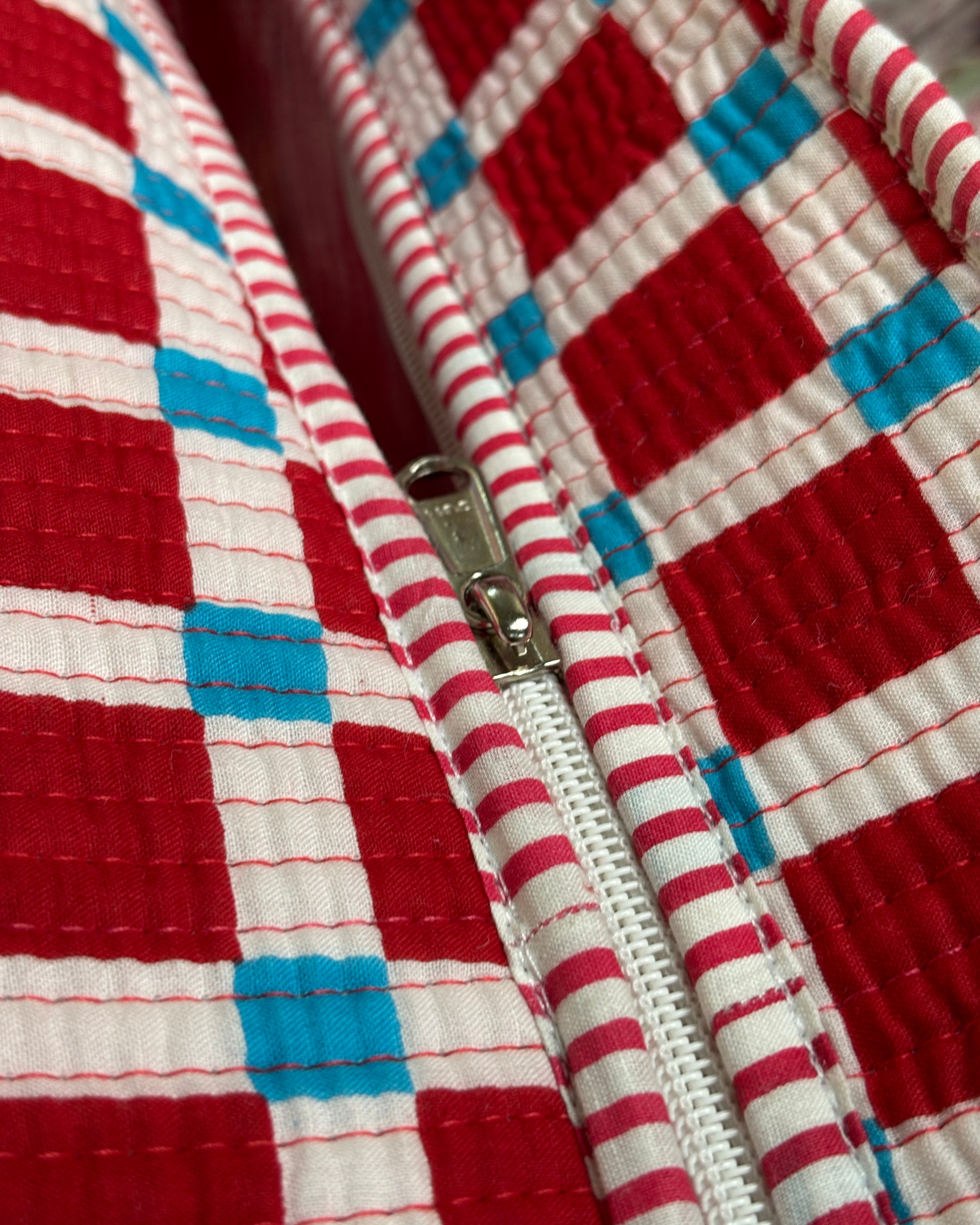 Checkered Quilted  Handcrafted Tote Bag – Red &amp; Blue Everyday Carry &amp; Premium Gift Item | Gulabi Craft