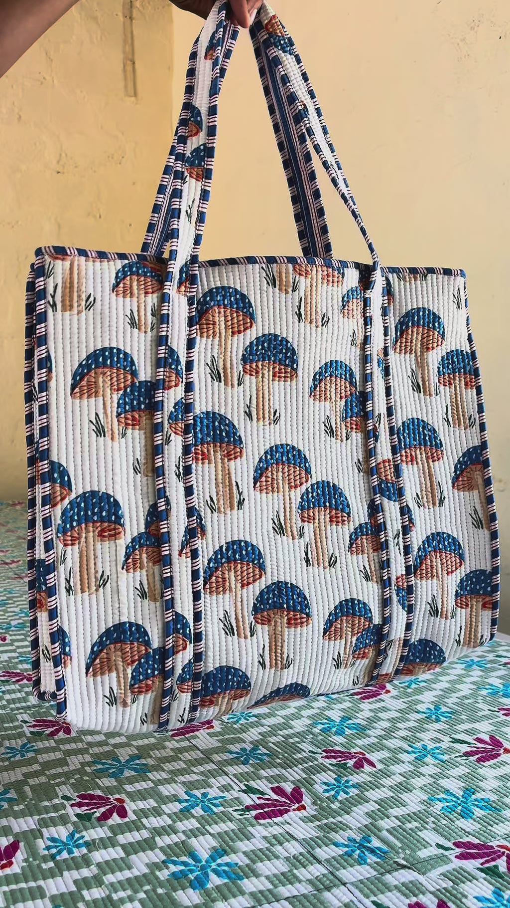 Quilted Mushroom  Handcrafted Tote Bag – Whimsical Everyday Carry &amp; Gift Item | Gulabi Craft
