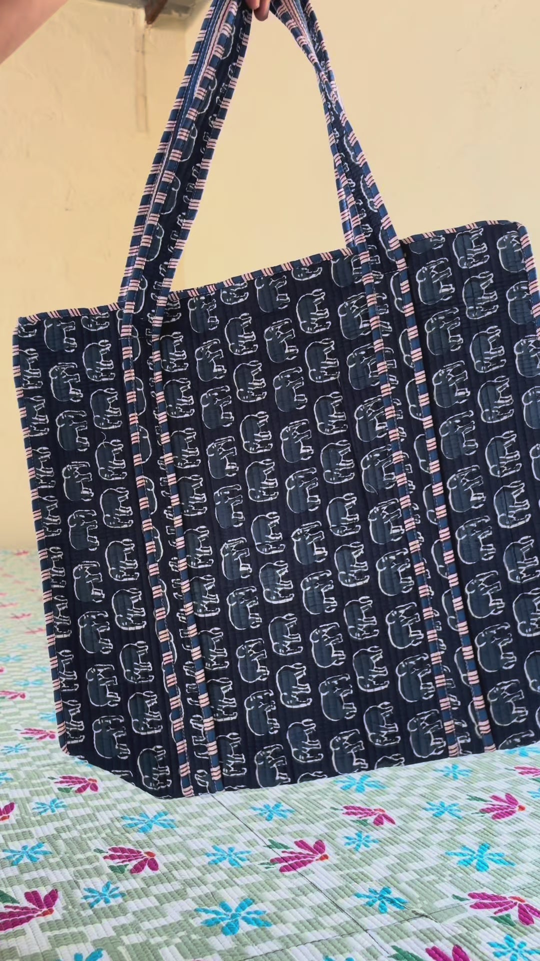 Indigo Elephant Quilted  Handcrafted Tote Bag – Premium Everyday Carry &amp; Eco-Friendly Gift Item | Gulabi Craft