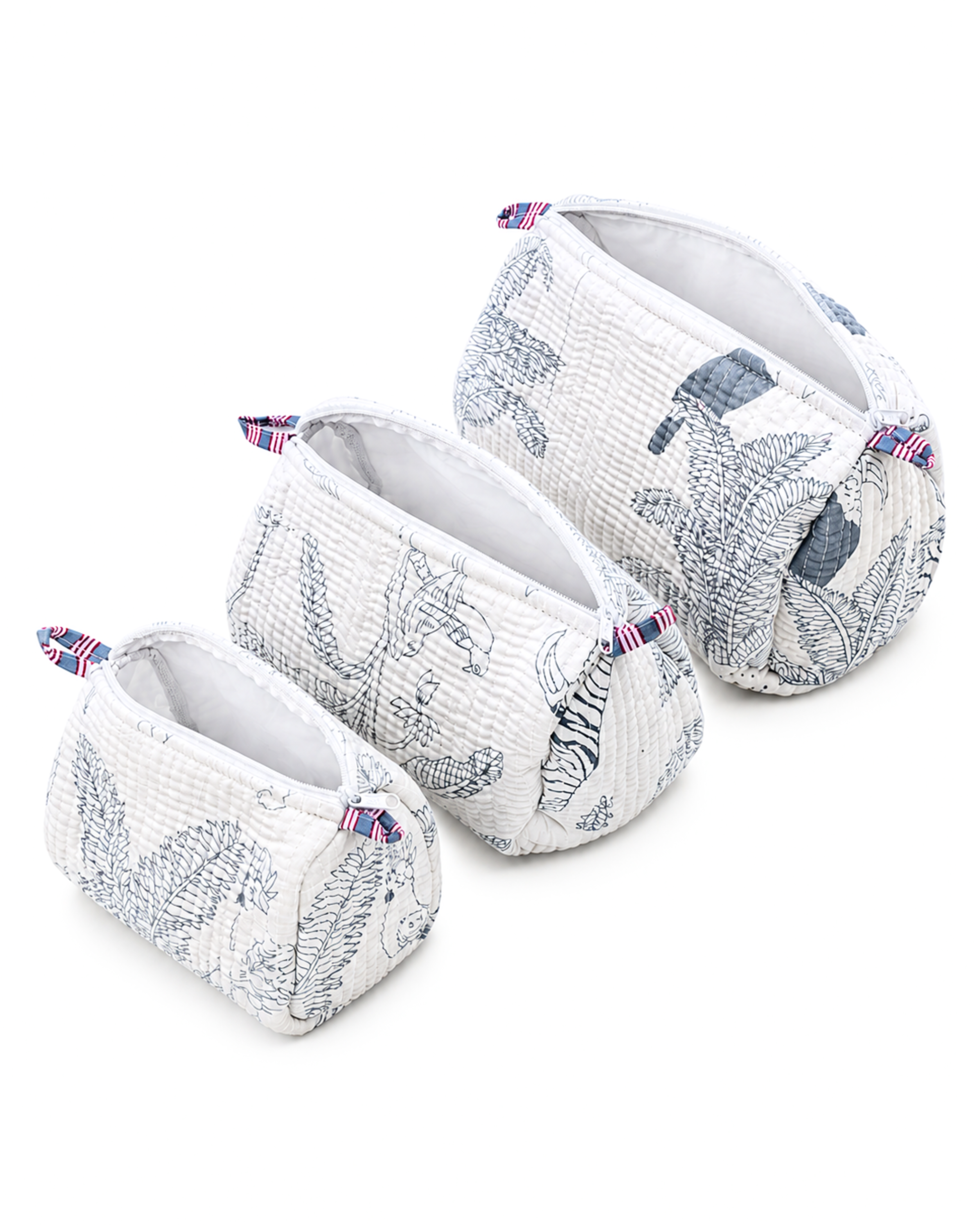 Ivory Safari Jungle Quilted Cotton Tote Bag with 3 Cosmetic Pouches Set | Raksha Bandhan Gift | Gulabi Craft