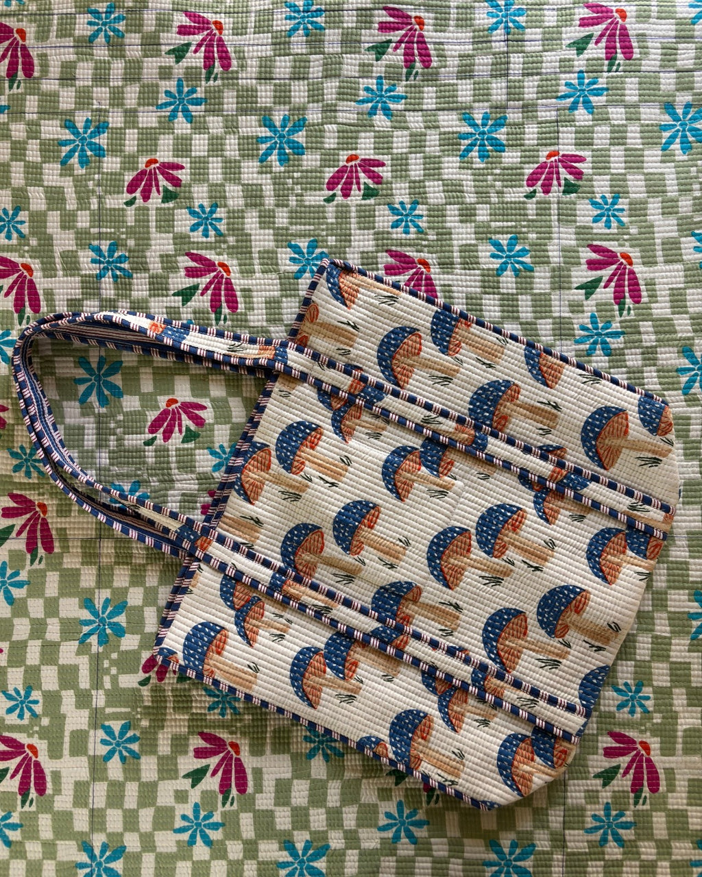 Quilted Mushroom  Handcrafted Tote Bag – Whimsical Everyday Carry &amp; Gift Item | Gulabi Craft