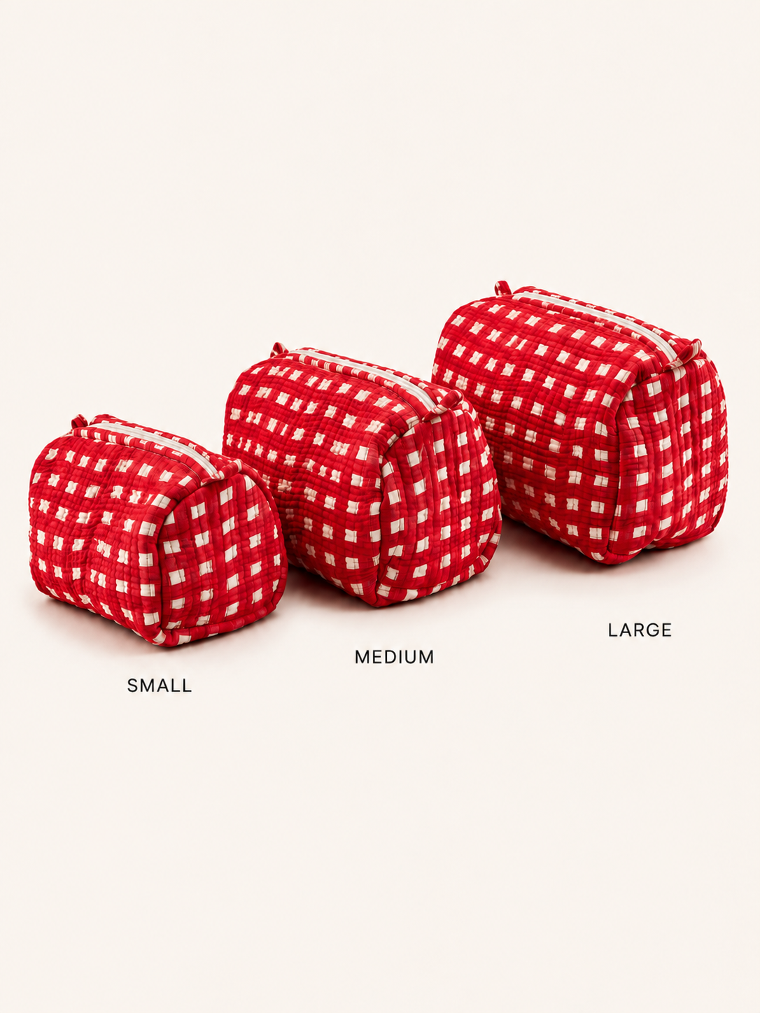 Crimson Red Gingham Handcrafted Quilted 60x60 Cotton Tote Bag &amp; 3 Pouch Combo Set for Travel - Gulabi Craft&nbsp;