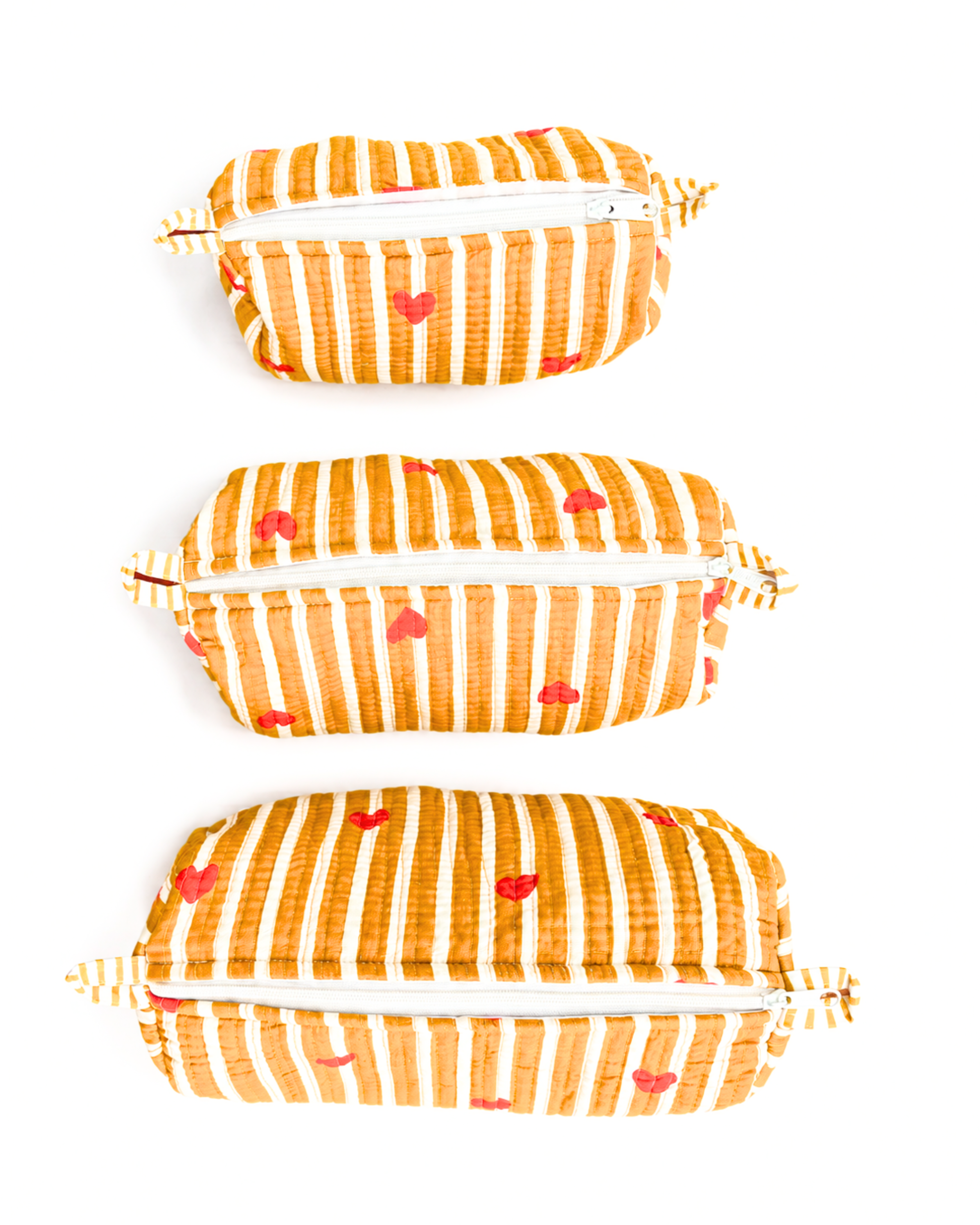 Mustard Heart Quilted Cotton Tote Bag with 3 Cosmetic Pouches Set | Gulabi Craft