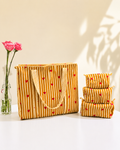 Mustard Heart Quilted Cotton Tote Bag with 3 Cosmetic Pouches Set | Gulabi Craft